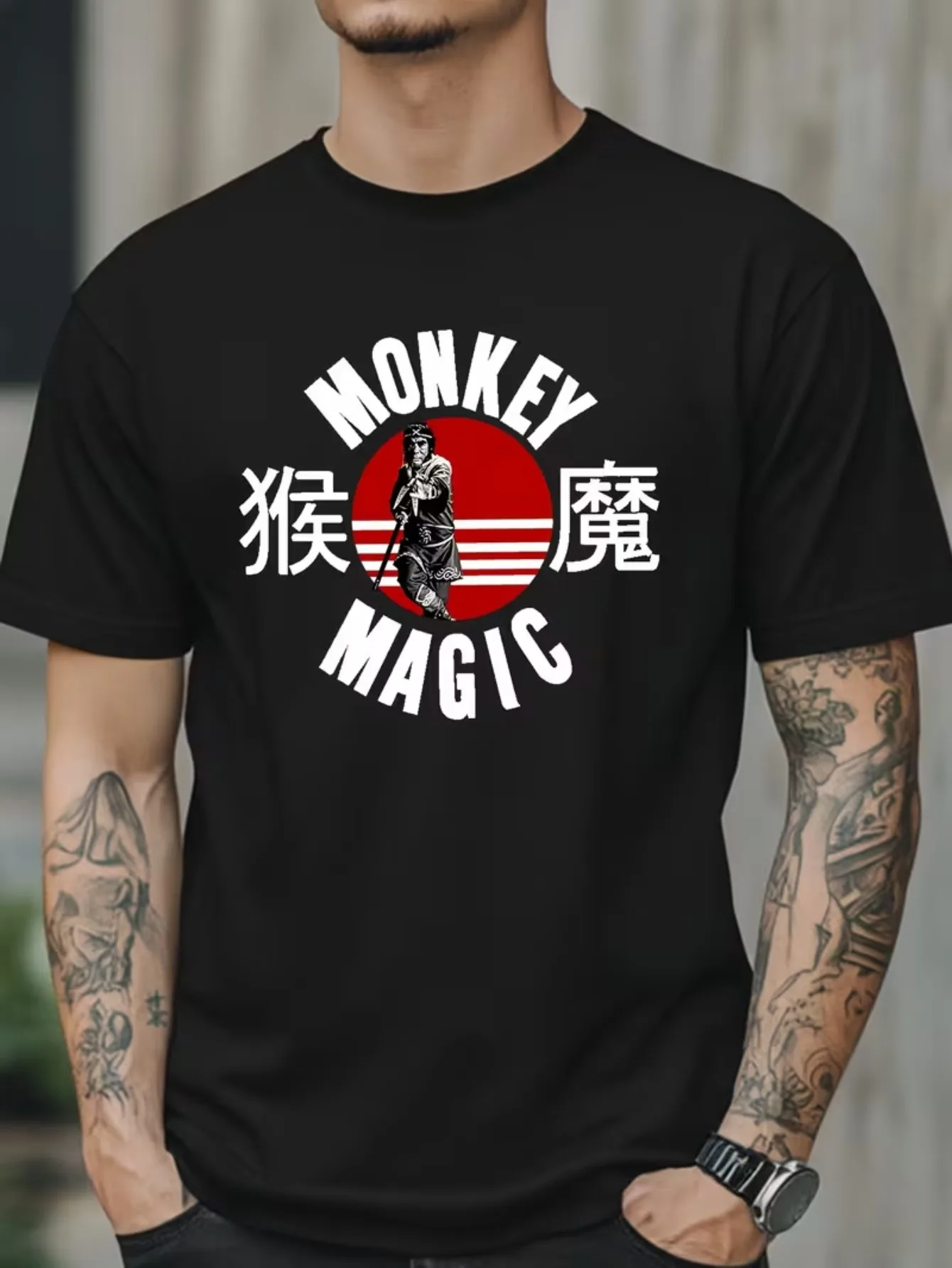 Fashion Monkey Magic Anime Retro T-shirt Short Sleeve Round Neck Casual Shirt Breathable Summer 100% Pure Cotton Men's T-shirt