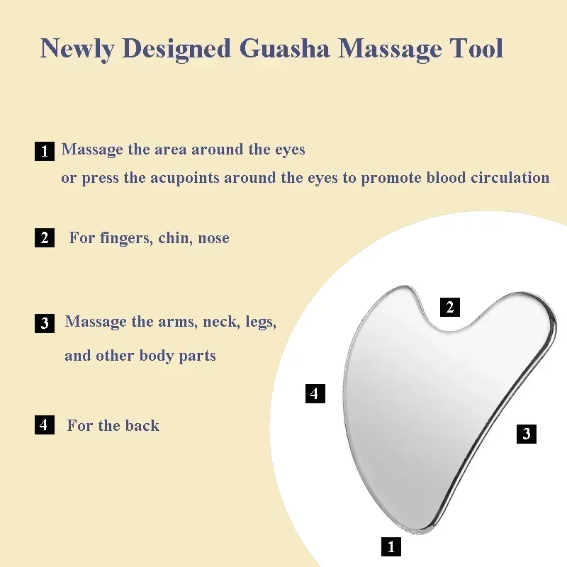 1 Stuks Rvs Gua Sha Schraper Massager Voor Gezicht Hals Lichaam Guasha Massage Tool Gezichtsverzorging Guasha Board gezicht Massager