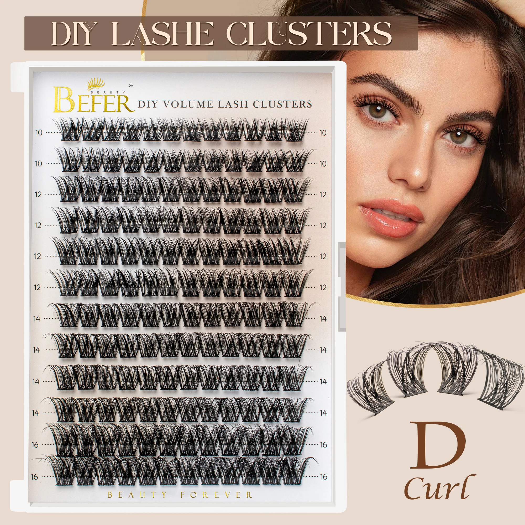 BEFER Cluster Wimpern D Curl DIY Wimpernverlängerung Wimperncluster Flauschiges Volumen Individuelle natürliche falsche Wimperncluster