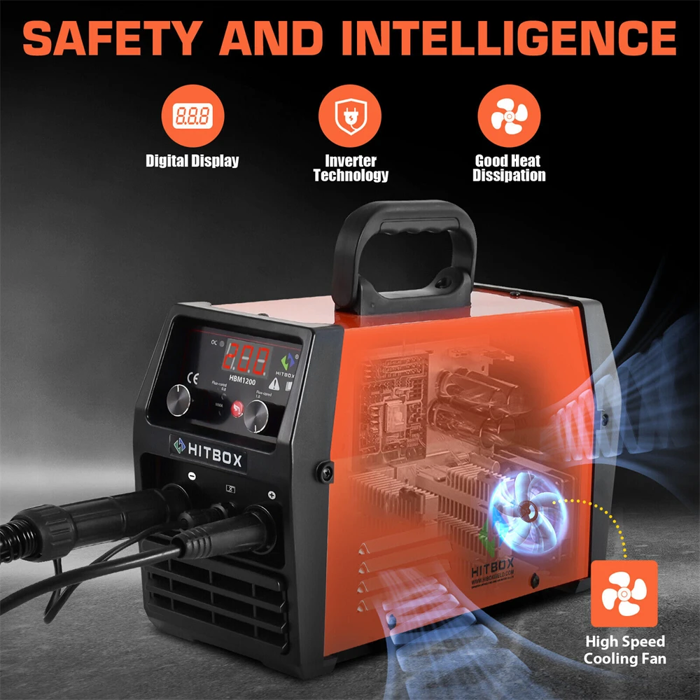 Imagem -05 - Hitbox-máquina de Solda Mig Semi-automática Synergy Hbm1200 Inversor em Tig Argon Arc Soldador de Solda Mig sem Gás 110v 220v