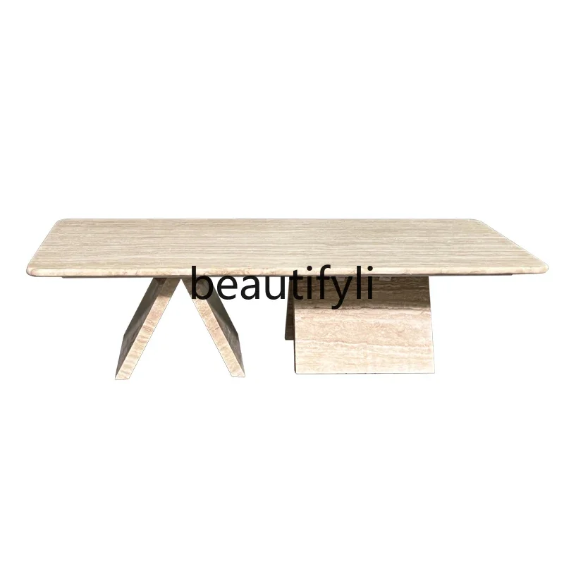 

smt1 Cream wind tunnel stone coffee table rectangular designer light luxury wabi sabi wind home