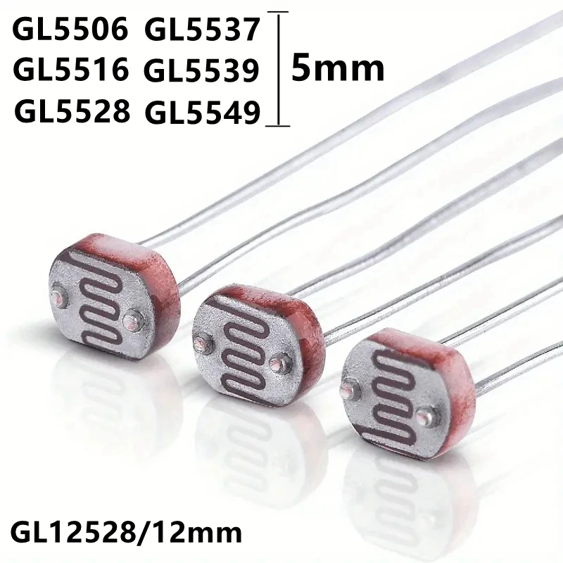 20PCS Photoresistor GL5506 GL5516 GL5528 GL5537 GL5539 GL5549/5mm GL12528/12mm Electronic Component Light-dependent Resistors LDR DIY