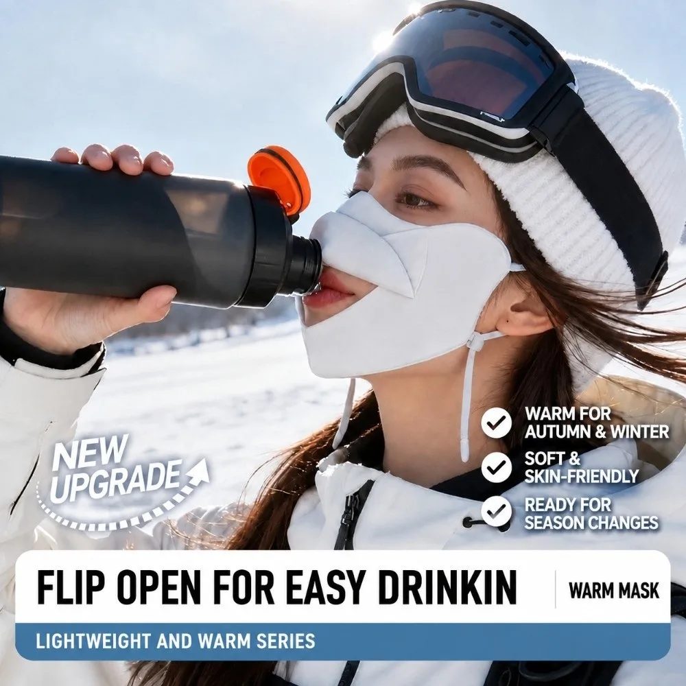 Reusable Flip Mouth Design Warm Face Mask Drinkable Windproof Face Cover Winter Warm Mask Outdoor Ski Cycling