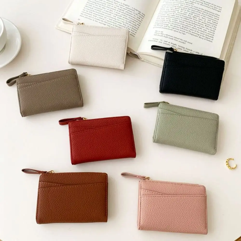 

Ins PU Leather Lichee Pattern Short Wallets Korean Style Portable Women Clutch Bag Coin Purse Multifunctional Change Bag Women