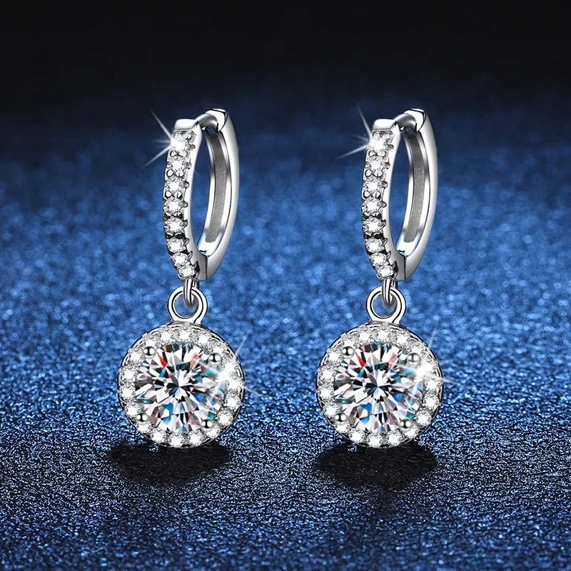 Exquisite Design Each 1ct Moissanite Round Wrap Ear Clips for Women, Platinum PT950 Drop Earrings Fine Jewelry Birthday Gift
