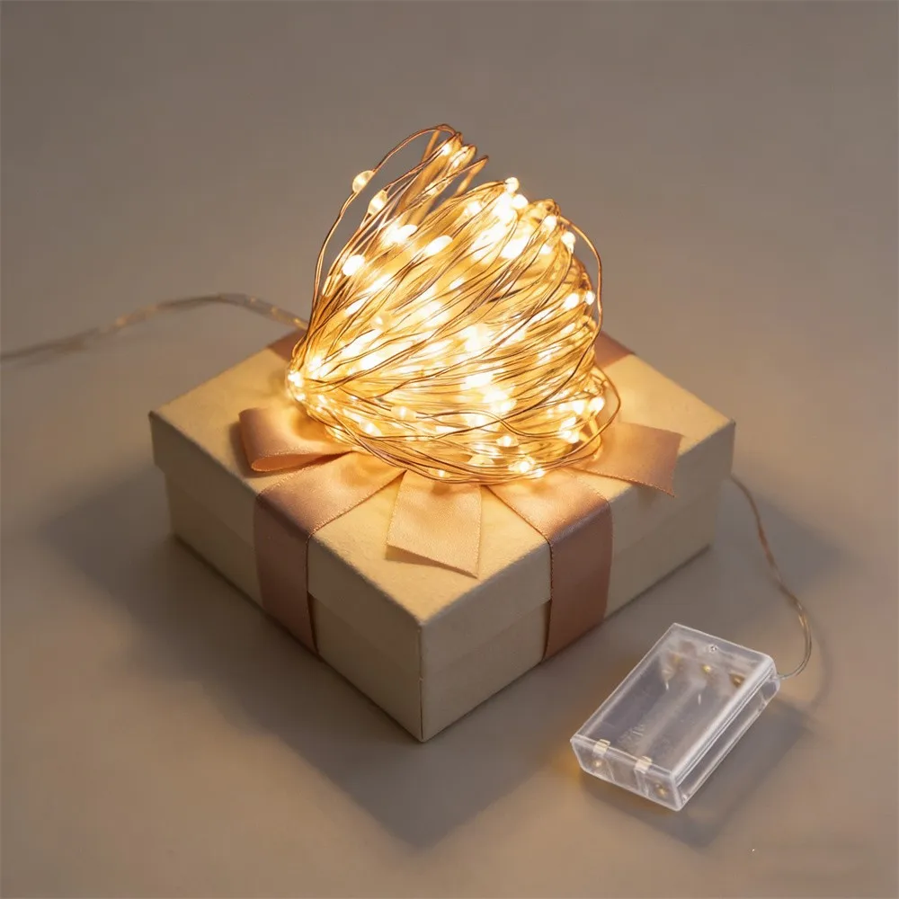 Battery Box 10/5/2/1M LED Silver Wire String Lights Fairy Garland Light for Christmas Wedding Party Home Holiday Room Decoration