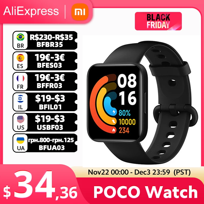 Global Version POCO Watch 1.6'' AMOLED Display 14 Days Battery GPS Always-on Watch Face Blood Oxygen Smartwatch