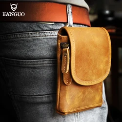 Retro Genuine Leather Waist Bag For Men Cowhide Waist Belt Pack Coin Purse Money Pocket Card Holder Phone Pouch Storage Wallet