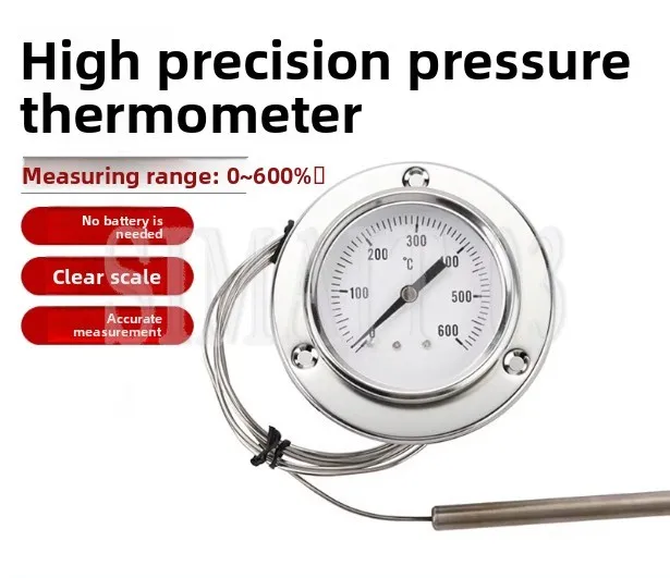 304 Stainless Steel Pizza Oven Electric Oven Bread Kiln Thermometer Pointer Temperature Display 0-600 Degrees Temperature Gauge