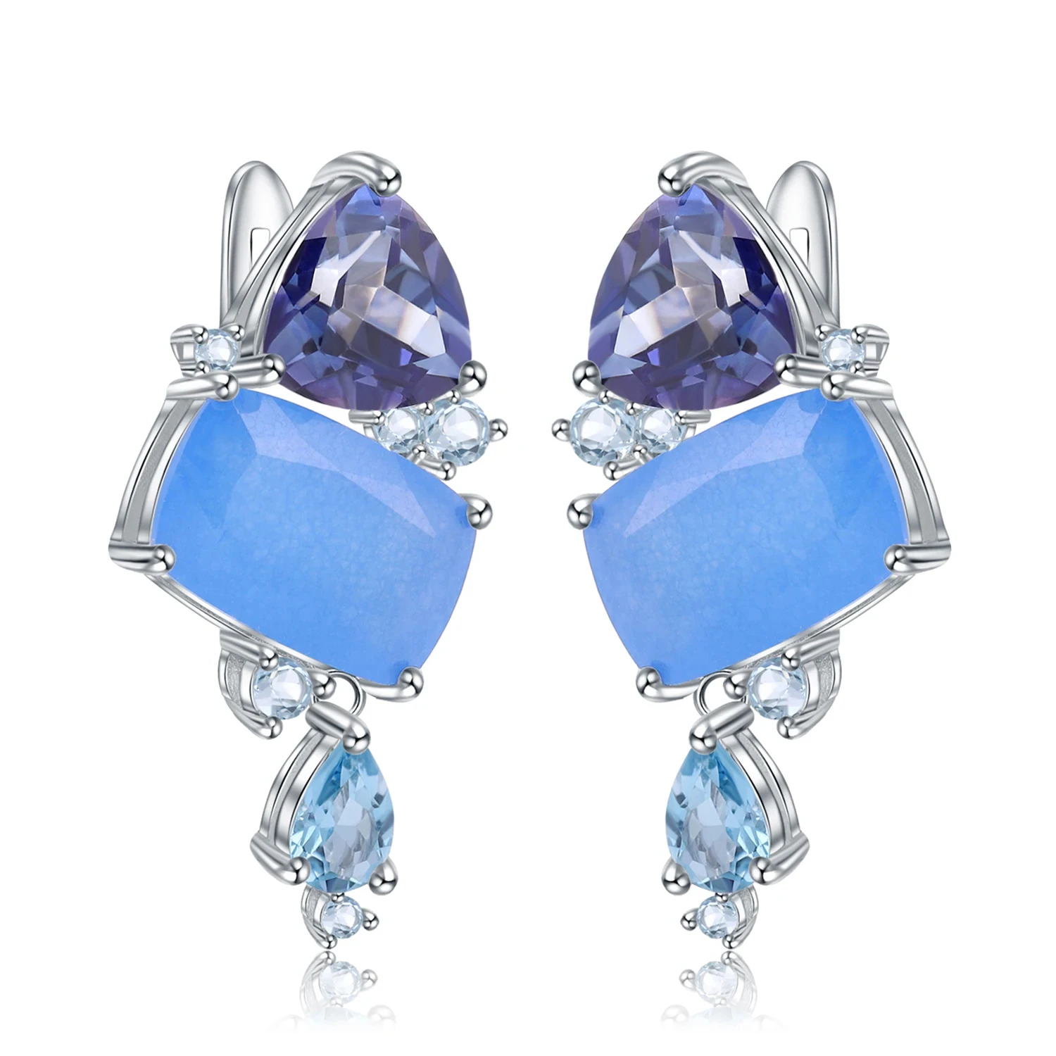 

GEM'S BEAUTY Natural Aqua Blue Calcedony Earrings Handmade Drop Earrings for Women 925 Sterling Silver Latch Back Earrings Gift