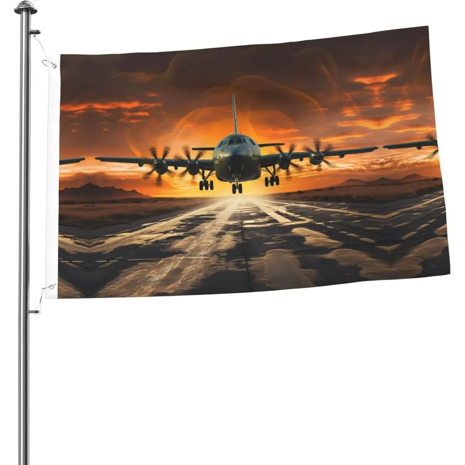 Plane Landing on Airforce Runways Against Beautiful Dusky Sky Flag Outside Yard Flags Banner Outdoor Inside Breeze Flag
