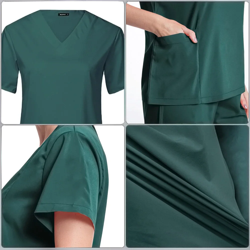 Uniforme de salón de belleza para mujer, ropa de LICRA elástica y transpirable, accesorios de enfermera, Tops ajustados, monos de laboratorio de verano, ropa de fregado