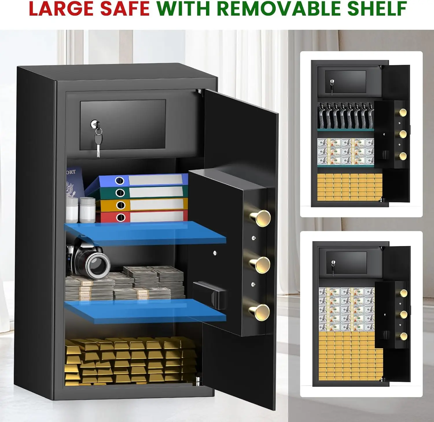 5.8 Cub Large Fireproof Safe, Home Safe Water and Fireproof, Large Document Safes With Digital Combination Lock, Smart Alert, Re