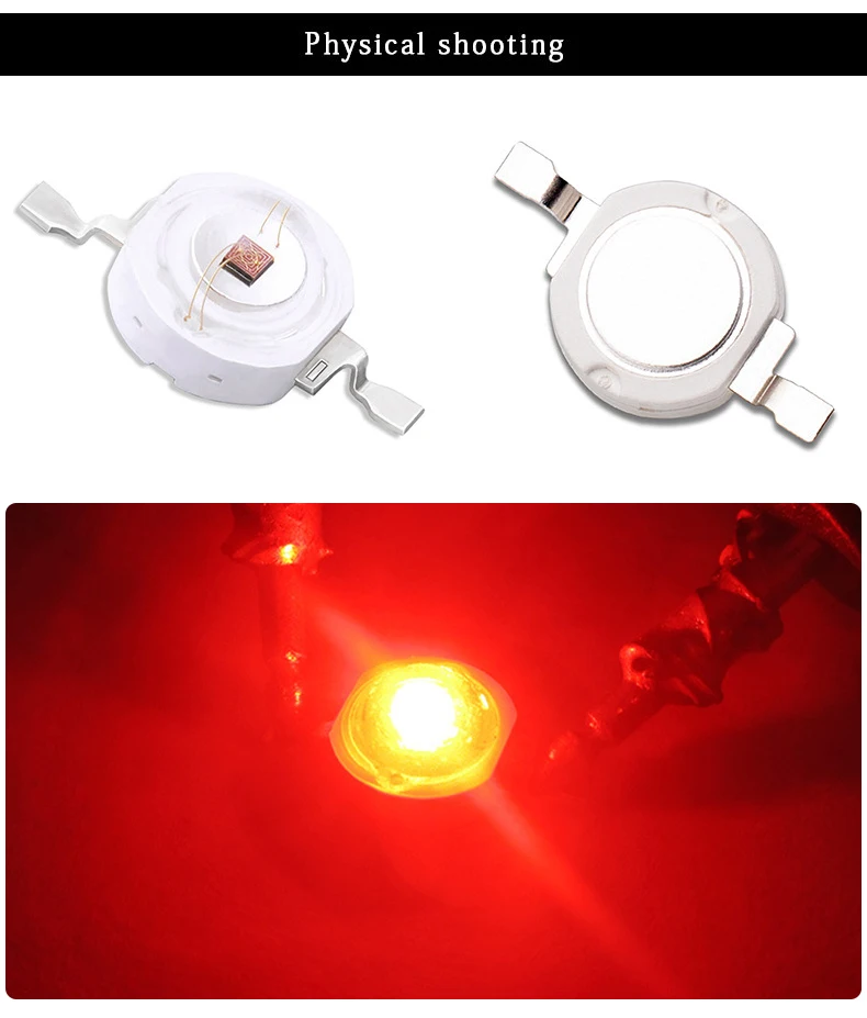 หลอดไฟสีแดง LED 1W 3W 5W (620-630nm) 50ชิ้นหลอดไฟหลอดไฟชิป LED แผ่นเรืองแสงโรงงาน SMD cob ไดโอด Grow ลูกปัด icpart