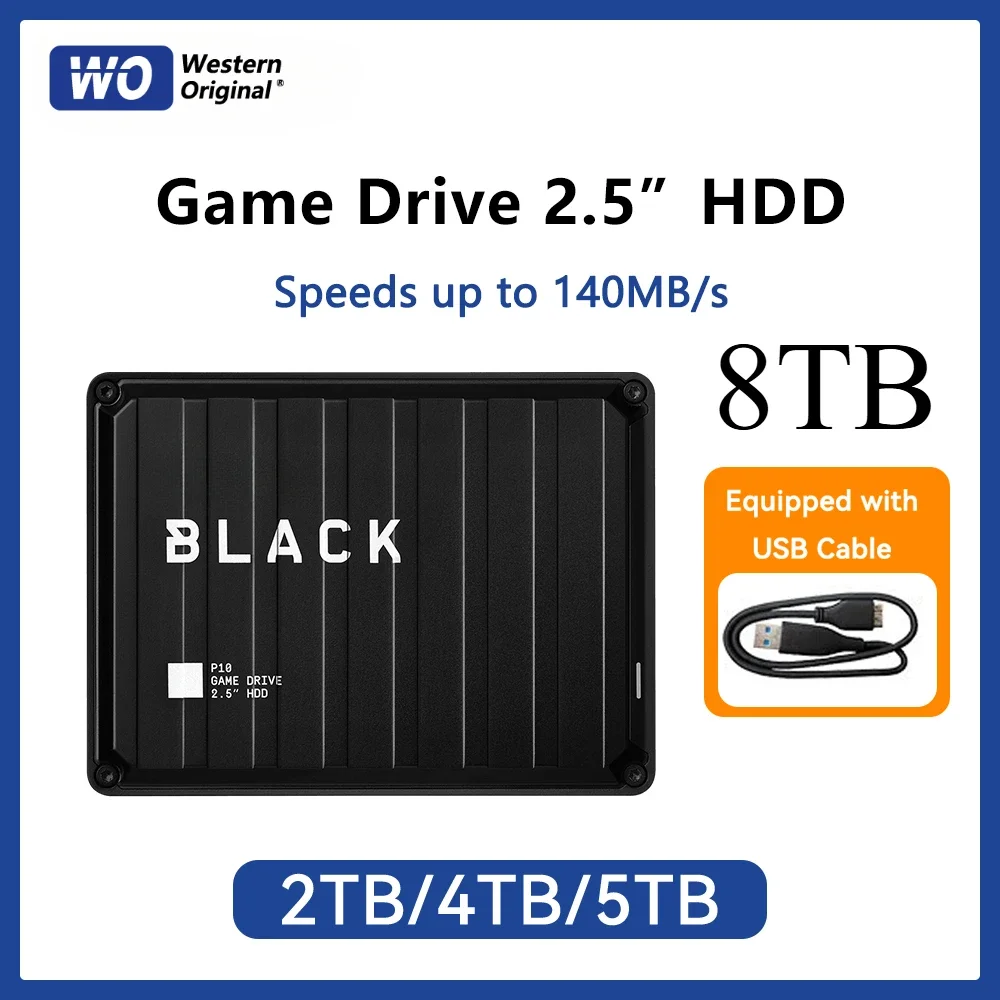 

Western Original Black 2TB 4TB 5TB 8TB P10 Game Drive Black 2.5" Mobile Hard Drive Compatible With PS4, PS5，Xbox One, PC, Mac