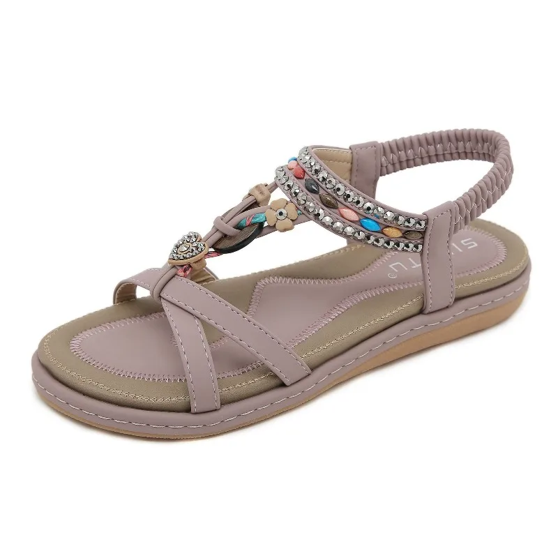 New Women's Sandals Summer Rhinestone Beach Casual Shoes Outdoor Beach Flat Sandals for Women Non-slip Shoes Sandálias Femininas