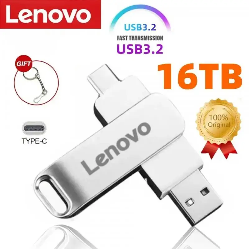 Lenovo 16TB USB 3.0 Flash Drive U Disk Type-C Interface High Speed 1TB Large Capacity 512GB 256GB Metal Pendrive Memoria Stick