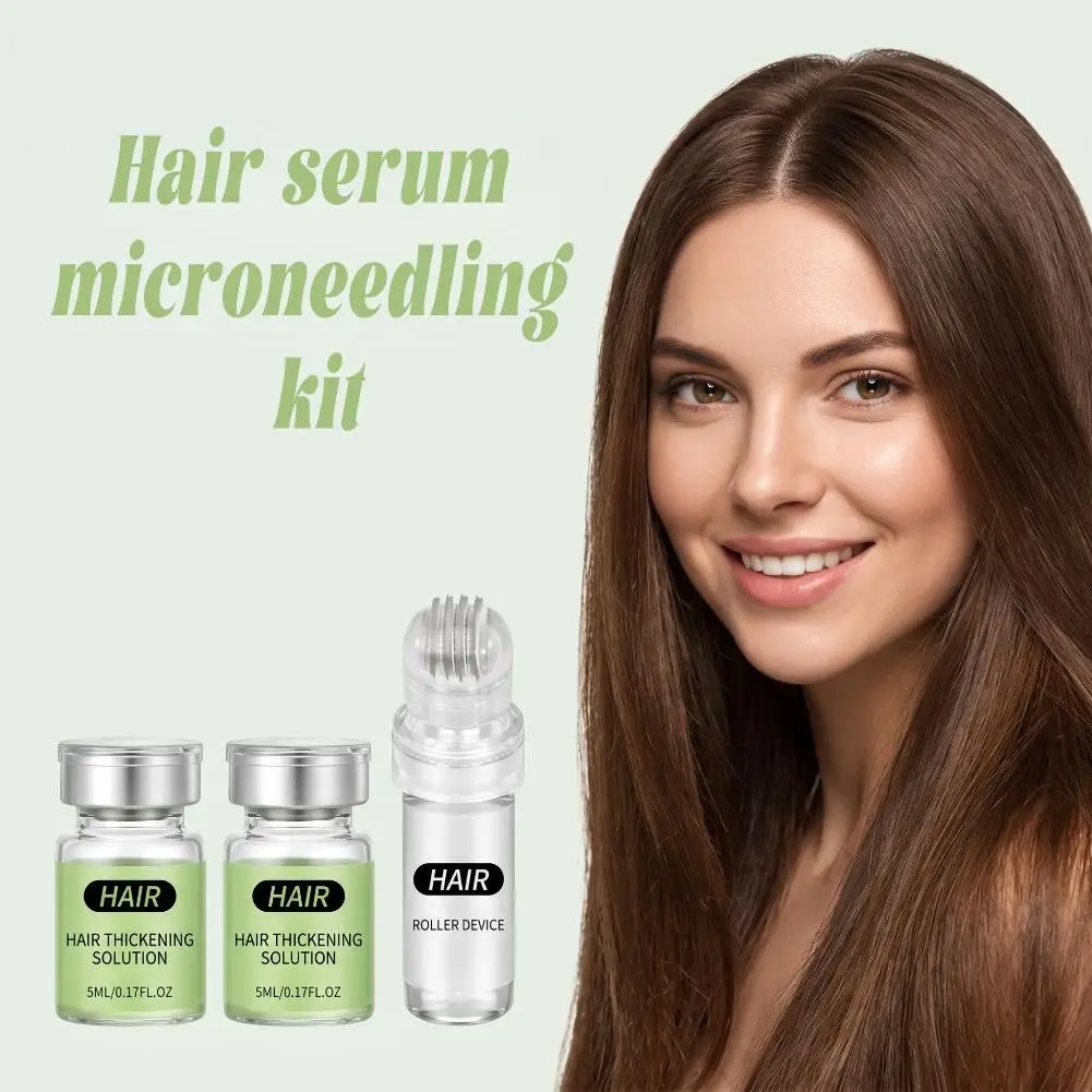 Microneedle Hair Thicken Care Kit Solution,Hair Follicle Nourishing Scalp Hair Regrowth Conditioner Micro-needle Roller Care Set
