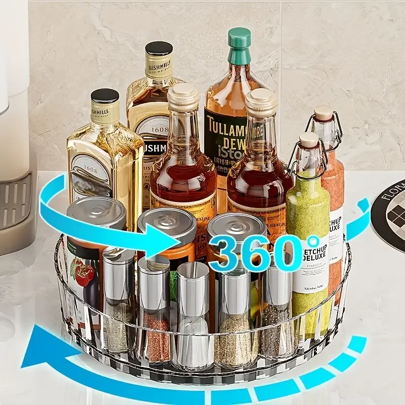 360 Rotating Seasoning Storage Rack Kitchen Storage Spice Rack Non-Slip Cabinet Organizer Tray Plate Tools Kitchen Acceesories