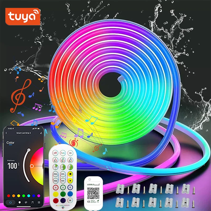 TUYA WIFI Neon RGB Led Rope Lights Bluetooth Led Strip Lights Outdoor Waterproof Music Sync Led Lights For Bedroom
