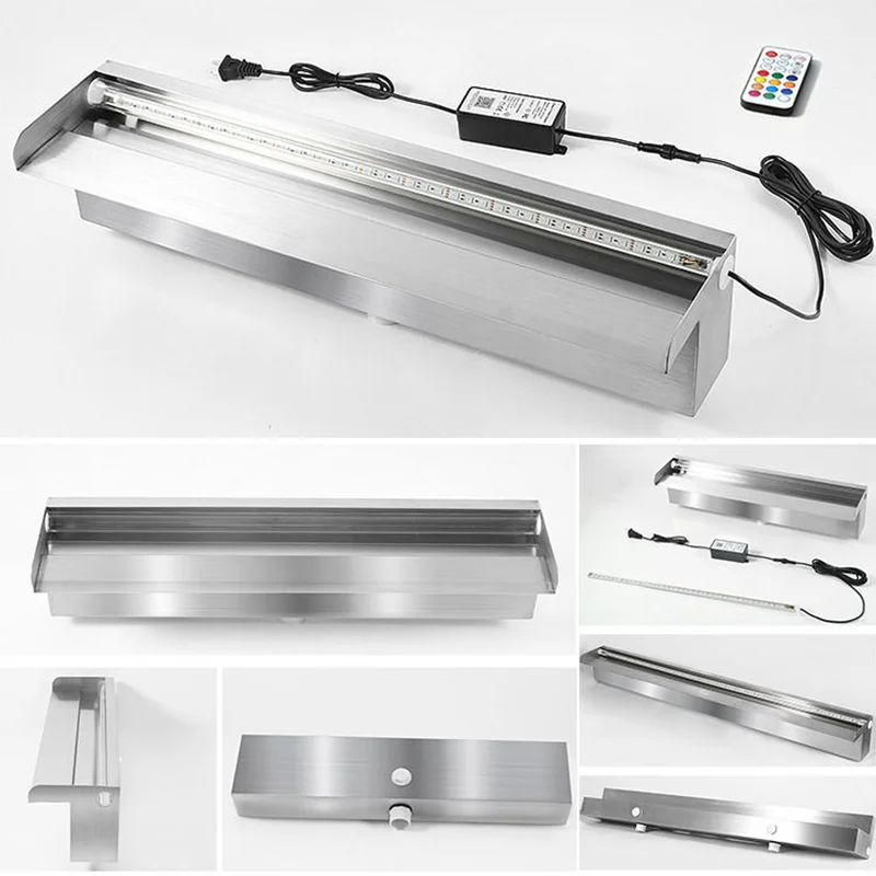 30/60/90/120CM Rgb Stainless Steel Water Blade Outdoor Garden Backyard Fountain Led Water Descent with Light