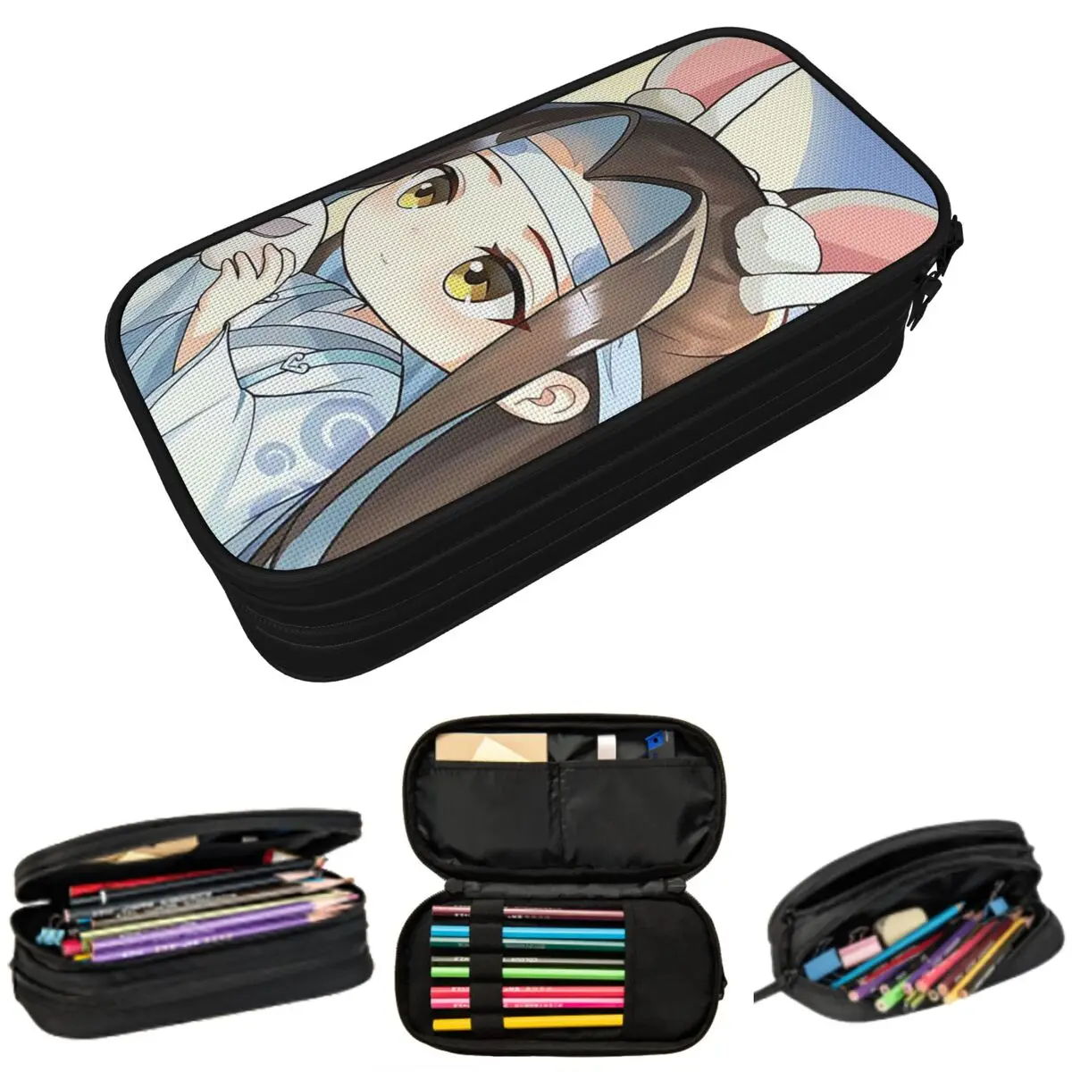 

Пенал для карандашей и ручек с персонажами аниме «Мо Дао Цзу Ши» (Лань Чжань и Кролики) для детей, школьный пенал-косметичка, канцелярские принадлежности, сумка-органайзер для ручек