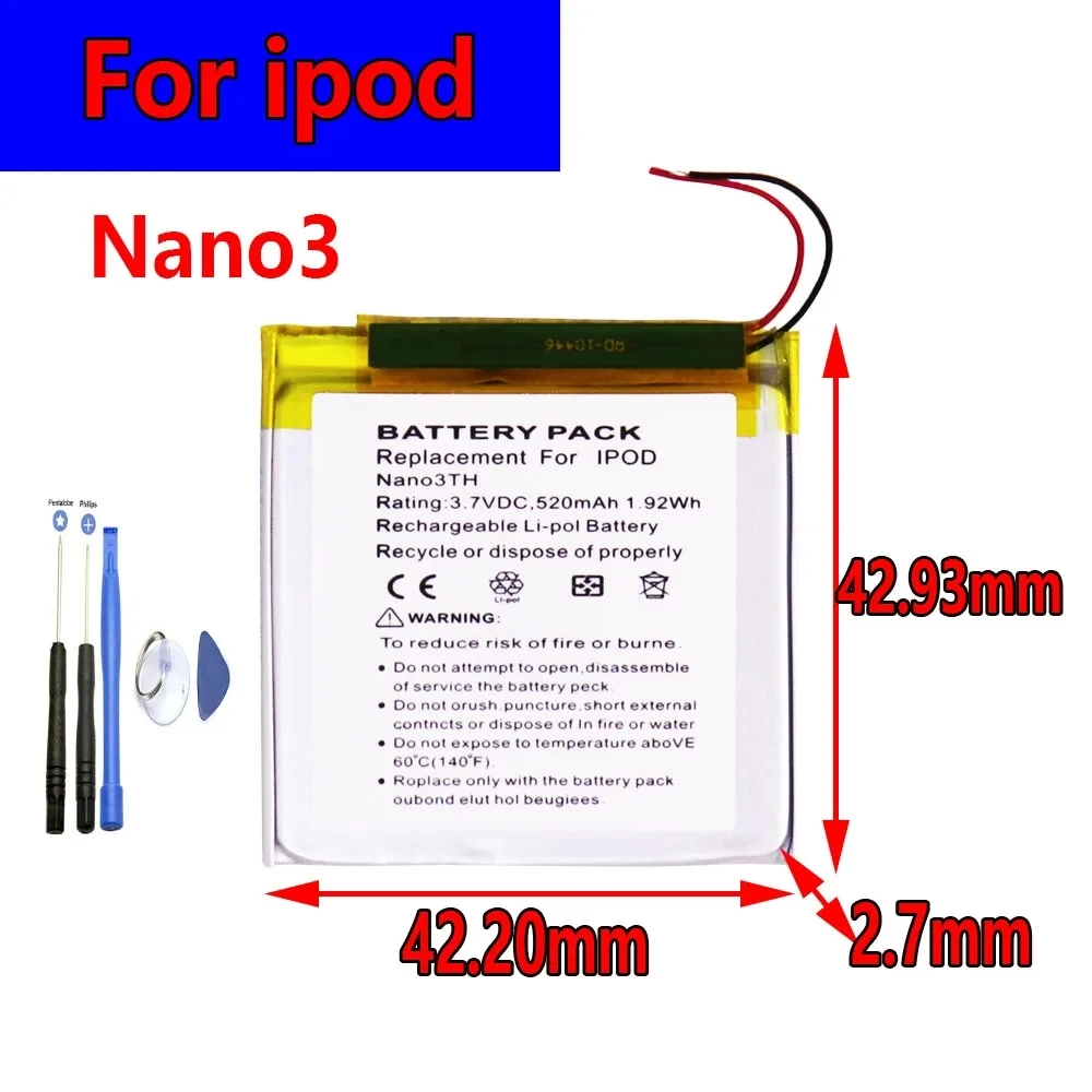 

Replacement Battery For Apple ipod Nano 3 616-0337 3G 3rd 3Gen Generation 3TH MP3 A1236 Nano3 Battery + Free Tools