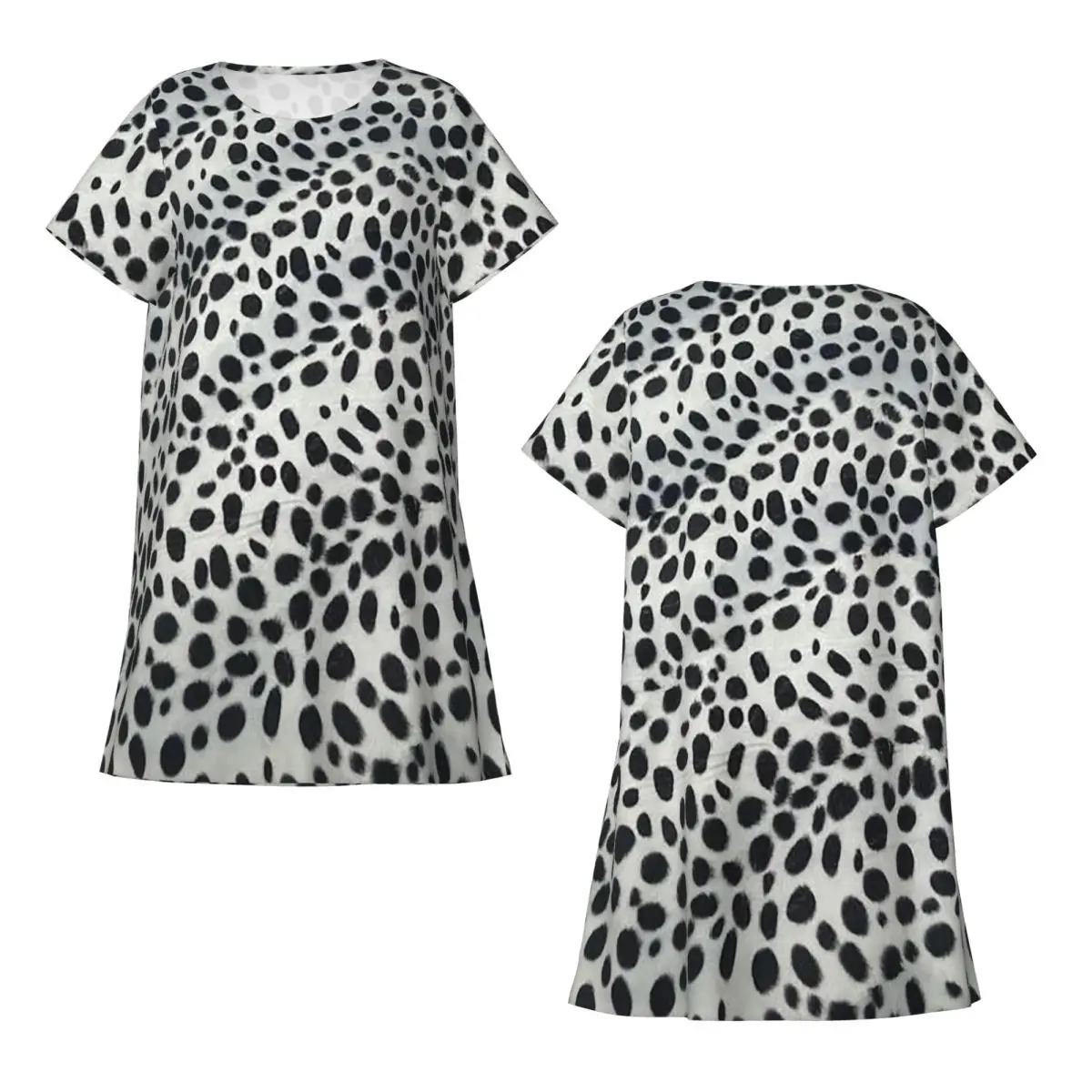 Custom Dalmatian Dog Texture Short Sleeves Nightdress For Sleeping Sleepshirts Women Short Sleeve Nightgowns Soft Pajama Dress