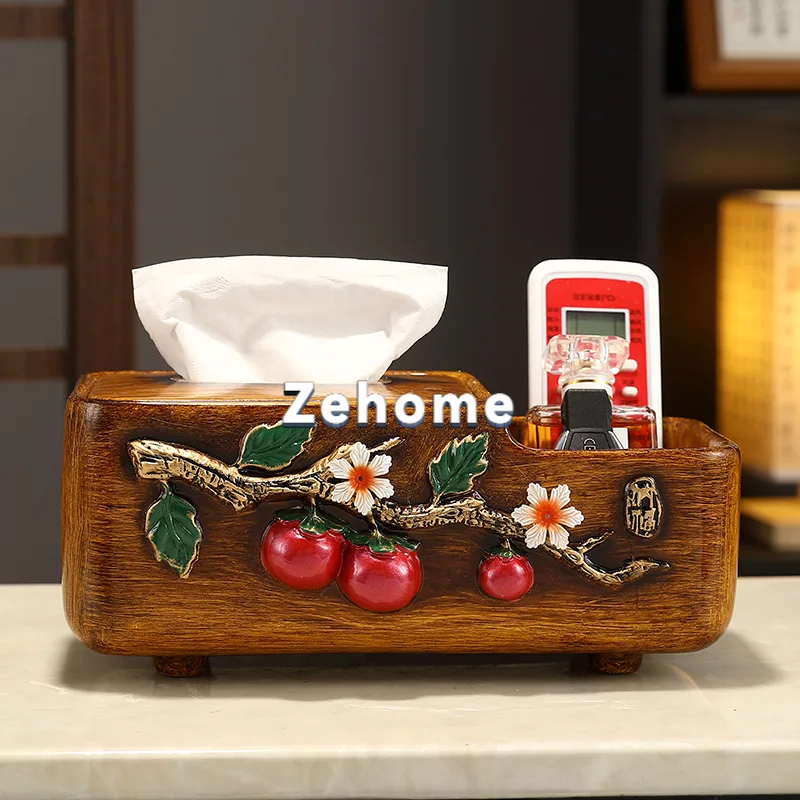 New Chinese ceramic persimmon decoration tissue box, living room desktop coffee table creative pumping paper box,