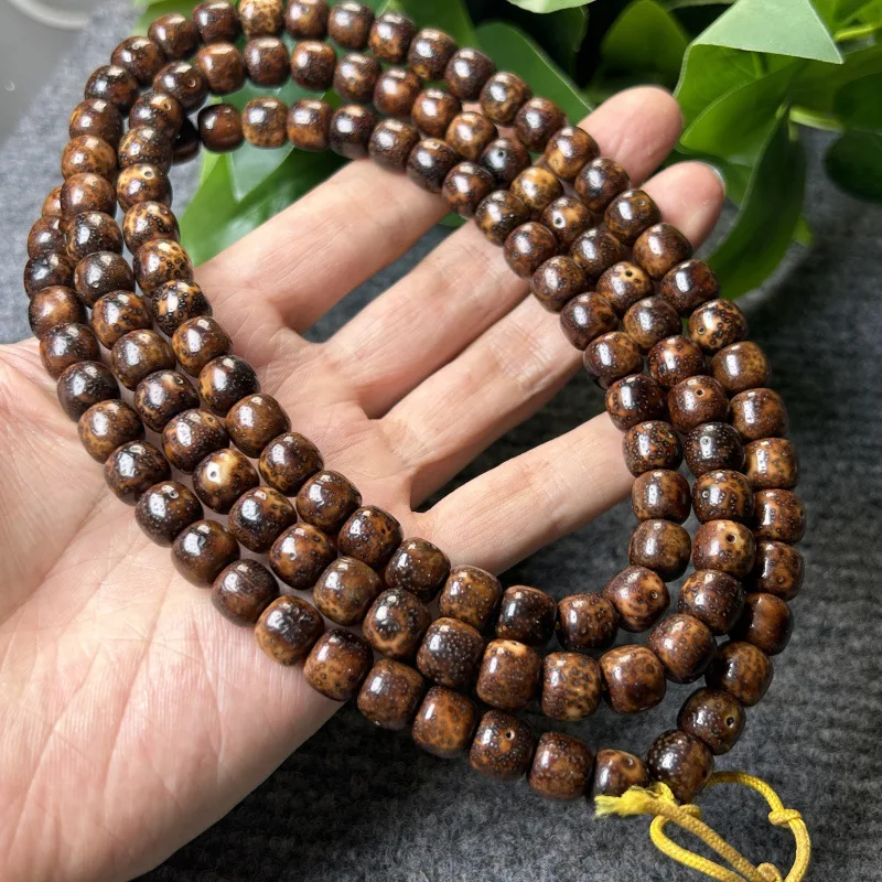 Natural Tiger Skin - Aged Seeds - Bodhi Beads 108-Piece Buddhist , Jadeified Star-Moon Bead Bracelet