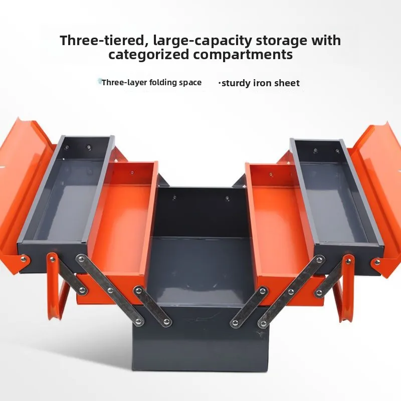 Heavy Duty 3 LayerIron Tool Box OrganizerPortable SteelTool Storage CaseMulti-Level Foldable MechanicToolChest for Garage Home