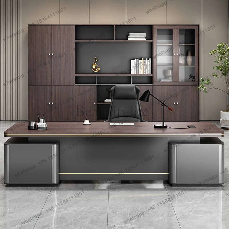 LJY Brown Designer Executive Office Desk Wood Manager Large Modern Computer Desk Drawers Luxury Mesa Escritorio Work Station Tab