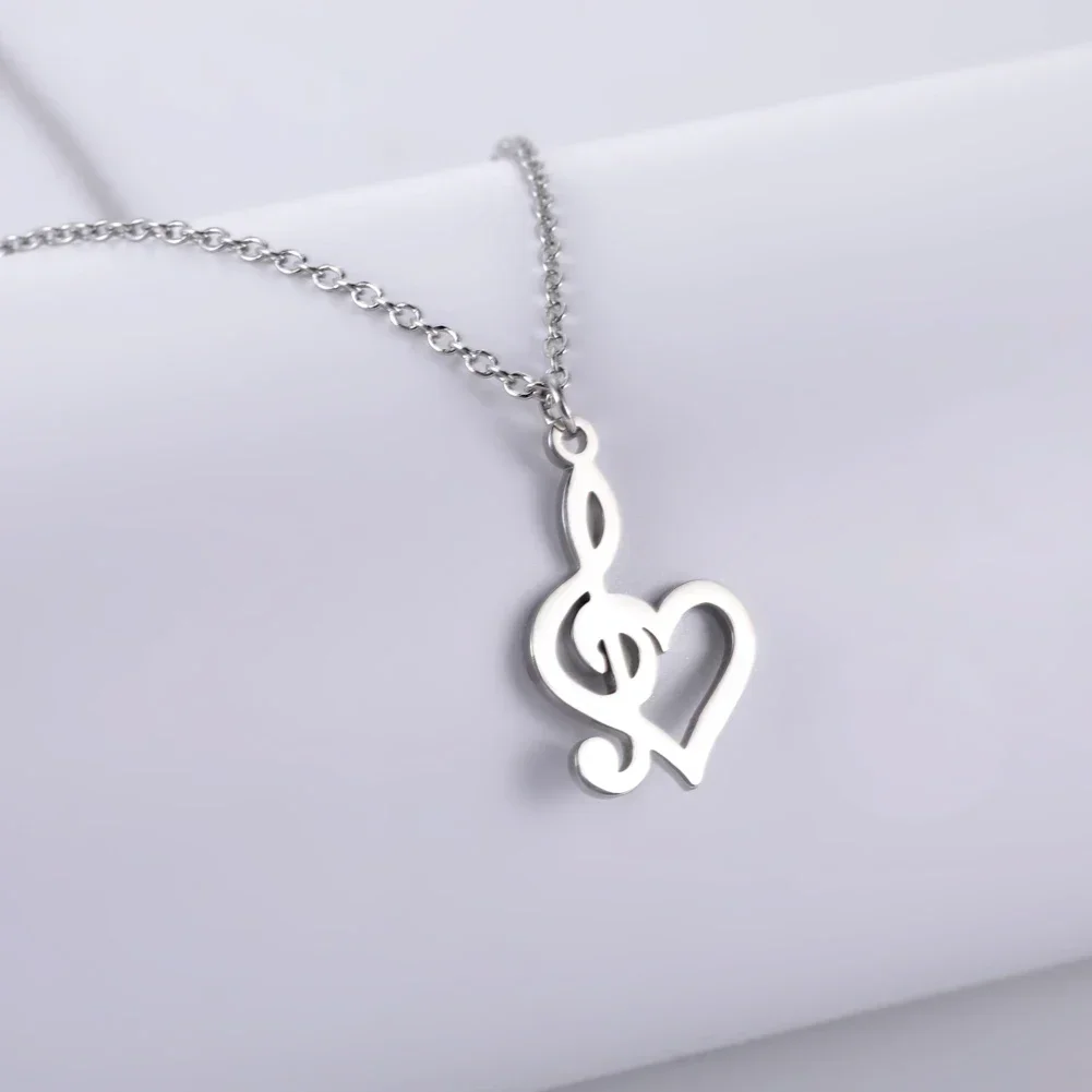 

My Shape Musical Note Heart Pendant Necklace for Women Girls Hollow Stainless Steel Necklaces Link Chain Choker Fashion Jewelry