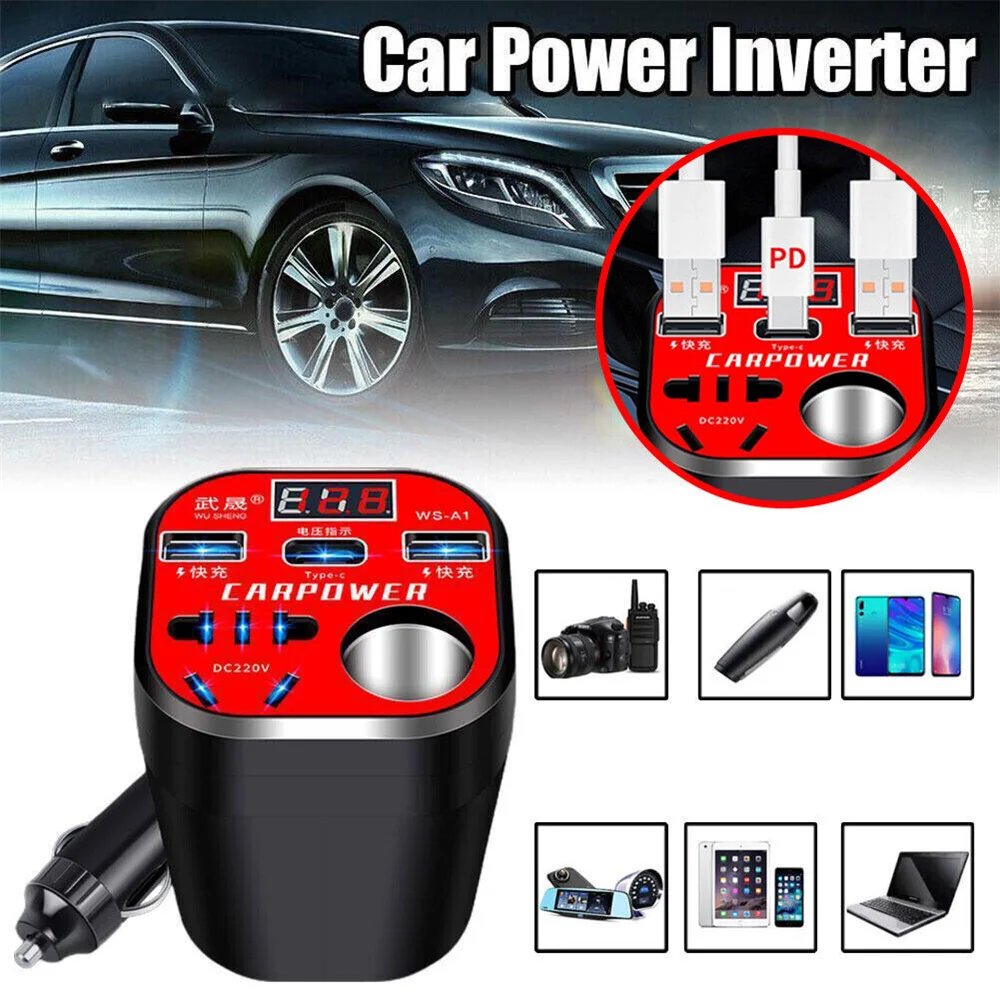 Car Power Inverter 12V/24V To 220V Converter Led Display Multi-function Charger Socket Fast Charging Car Accessories