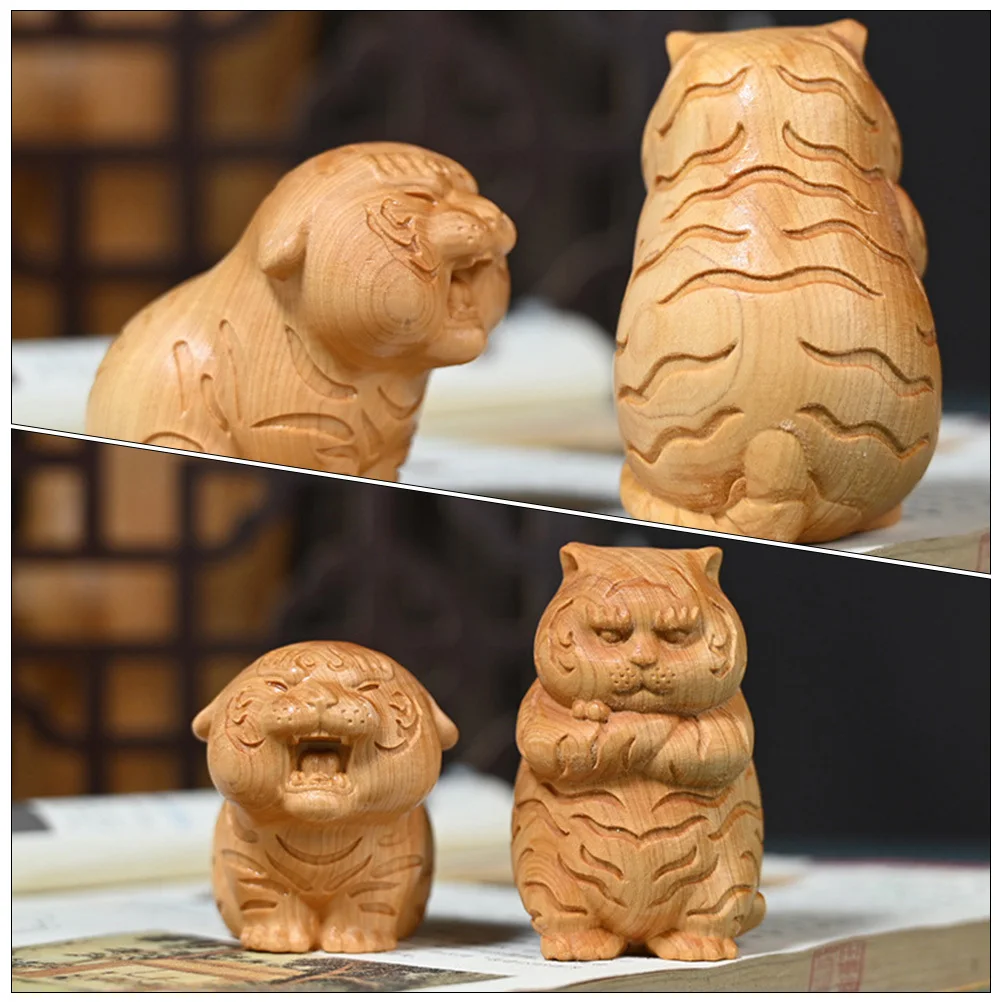 

Wooden Cute Tiger Ornament Desktop Decor Miniature Tiger Craft Home Office Tea Pet Desktop Decoration Adornment