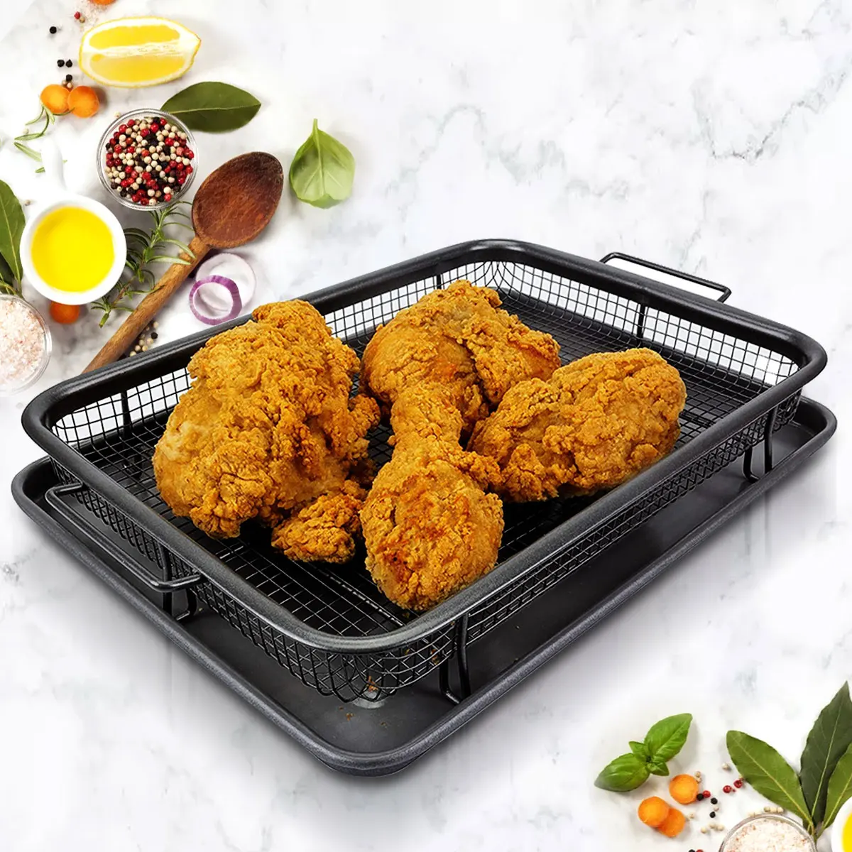 Kupfer Backblech Öl Braten Backform Edelstahl Antihaft-Chips Korb Backform Grill Mesh Quadrat Braten Sieb
