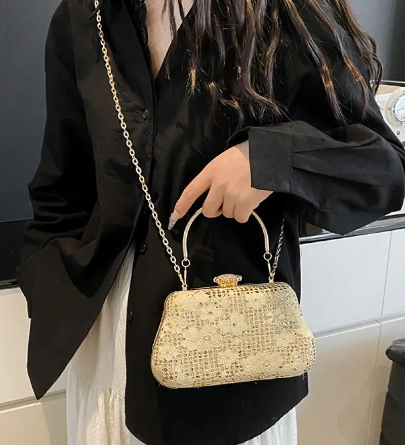 Lady Chain Crossbody Shoulder Bags Flower Rhinestone Decor Shining Banquet Clutch Bag Party Wedding Women Handbags Evening Bag