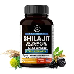 Shilajit Pure Himalaya 18000 milligrams,60 men's capsules containing South African drunken eggplant,Rhodiola, ginseng,and nettle