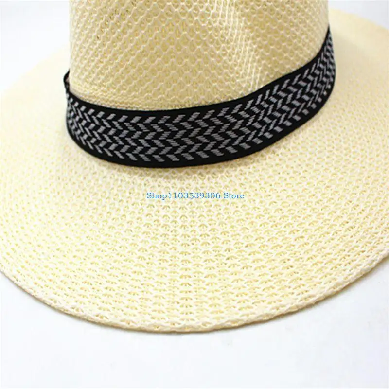 400A Men Unisex Summer Beach Straw for Sun Hat Ethnic Vintage for Extra Large Wide Br
