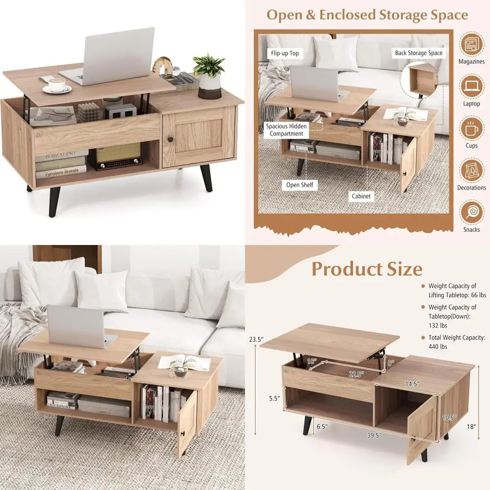 

Журнальный столик с подъемным верхом и скрытым отделением для гостиной, компактный шкаф с открытыми стеллажами и v.