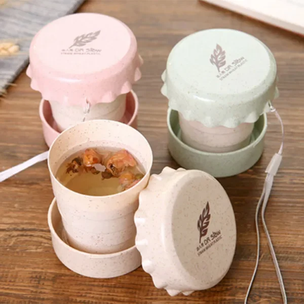 1PC Portable Straw Wheat Plastic Coffee Cup Outdoor Activities Telescopic Leak-proof Portable Water Cup Collapsible Folding Cup