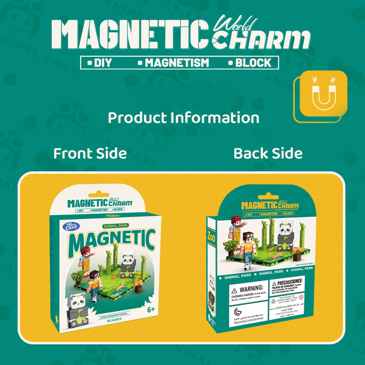 عالم المغناطيس - سلسلة الكرتون، مكعبات بناء حيوانات مغناطيسية، ألعاب تركيب مغناطيسية للأطفال بأشكال متنوعة