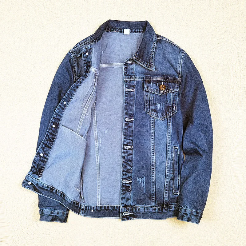 Denim Jacket Men Coats Turn Down Collar Coat Full Sleeve Casual Loose Regular Single Breasted Simple Jackets Autumn Winter
