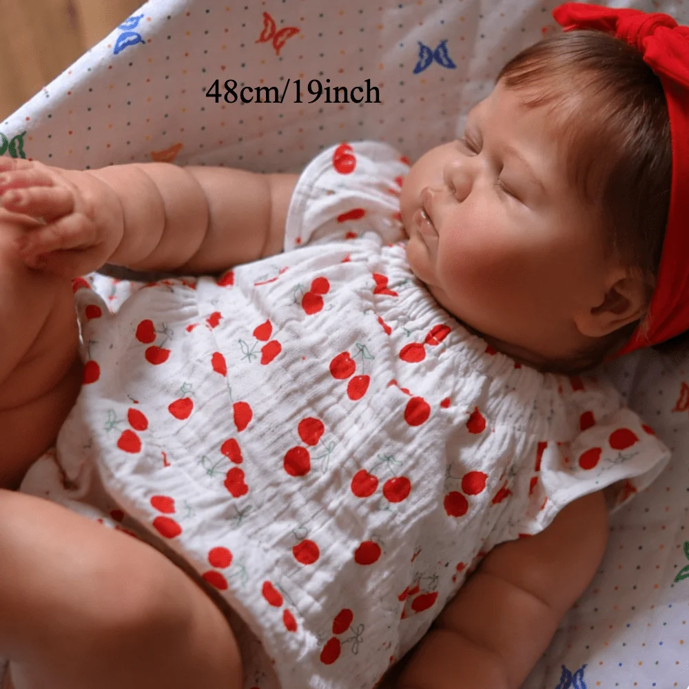 BZDOLL 48CM 19inch Full Vinyl Body Asleep Reborn Baby Doll Collectable Doll with Rooted Hair Handmade Toy For Girl Birthday Gift