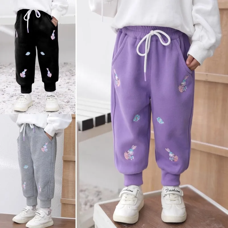 Girls' fleece pants winter thickened sweatpants 2025 new integrated fleece girls' older children's fleece sweatpants