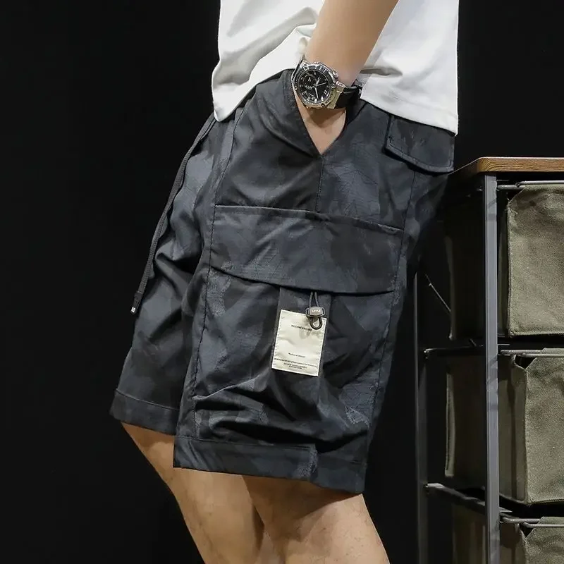 Con tasche Camo Camouflage Bermuda Mezza lunga Oversize Wide Draw String Pantaloni corti maschili Baggy Pantaloncini cargo da uomo Nylon sciolto