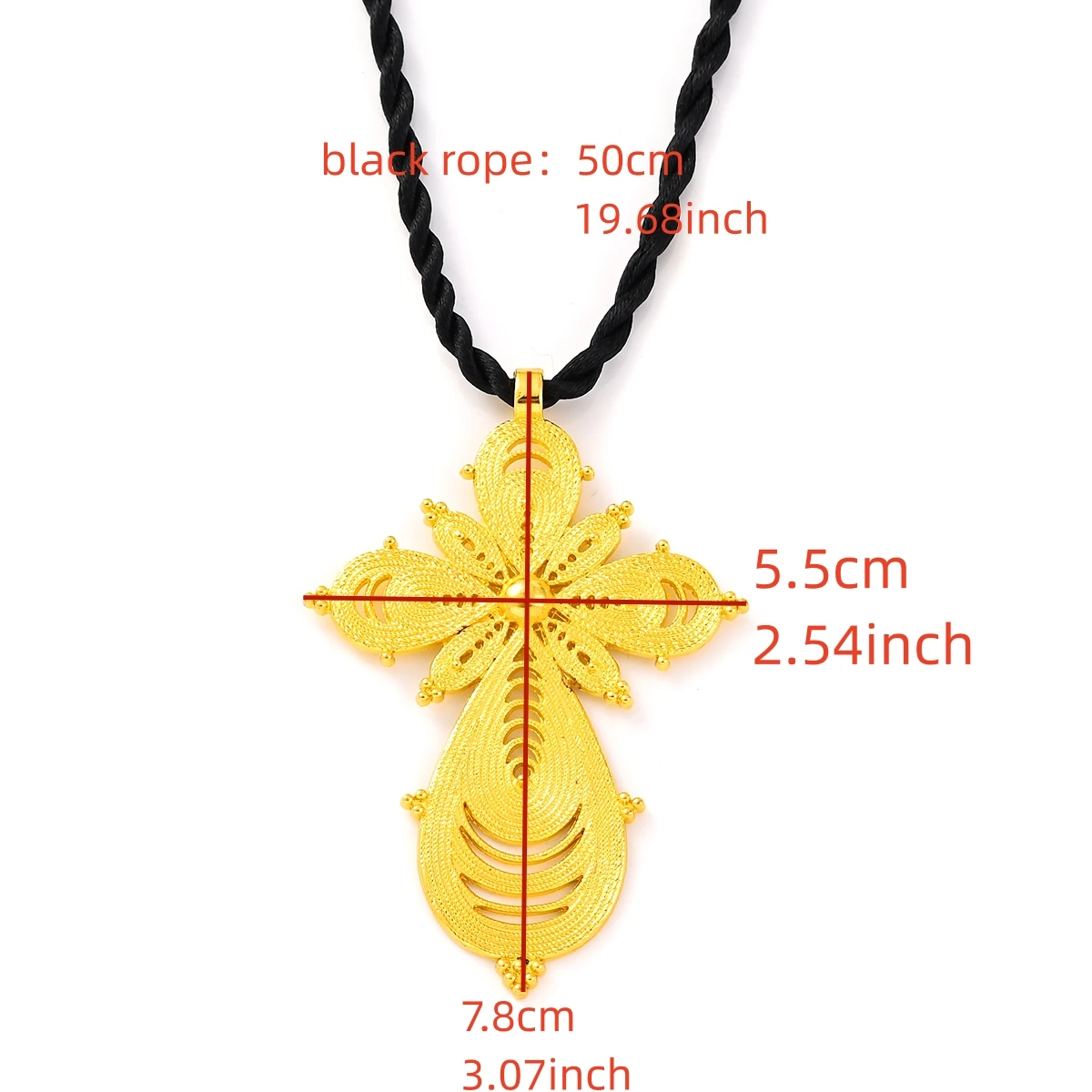 African Great Cross Pendant Necklaces Women Girls Gold Color Eritrean Ethnic Party Jewelry