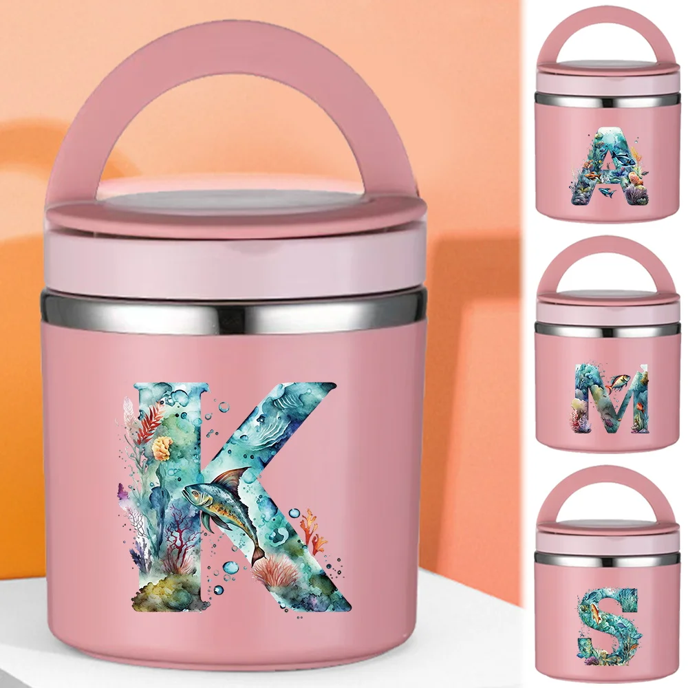 

New Single Layer Thermal Jar Insulated Soup Cup Children Student Office Bento Box Picnic Fish Letter Pattern Storage Lunch Box