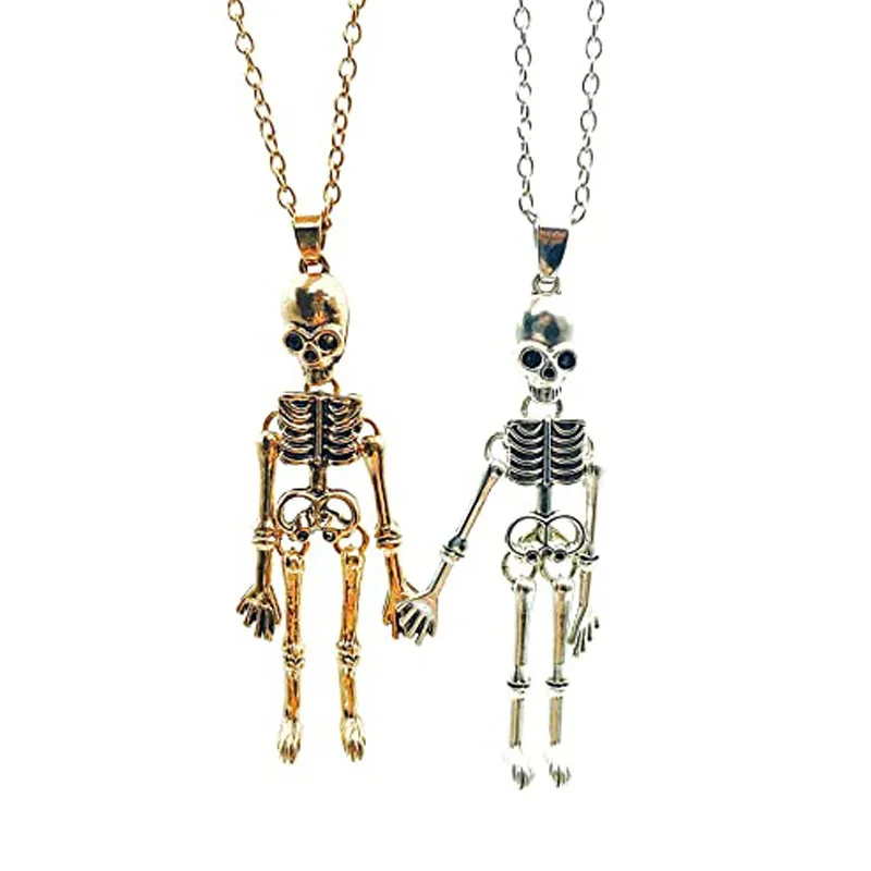 Halloween Punk Skeleton Ghost Magnetic Necklaces Halloween Necklace for Best Friend Couples Hold Hands Skull Necklaces Gifts