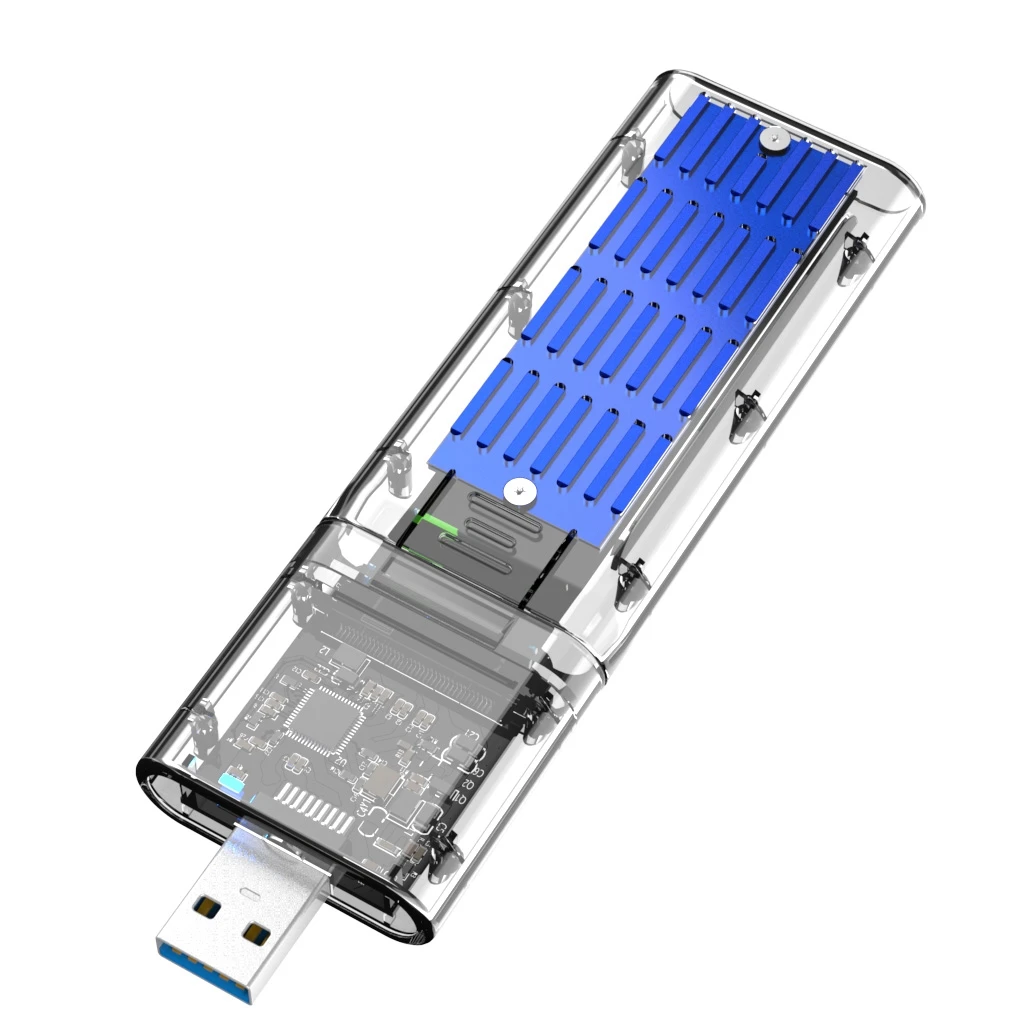 External M.2 NGFF SATA SSD Enclosure High Speed USB3.0 Gen1 5Gb/S Transparent SATA SSD Hard Drive Case for PC Blue